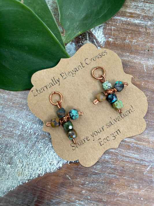 African Turqose Cross Copper Earrings