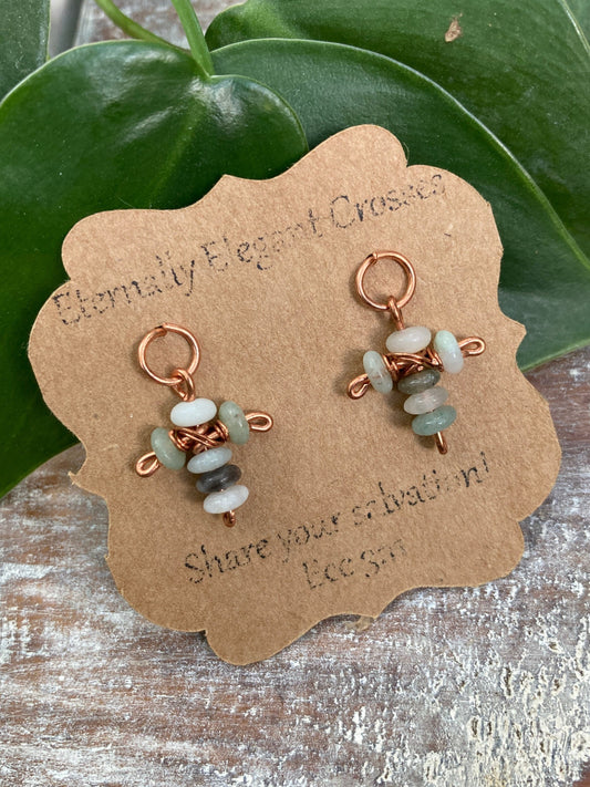 Blue Jasper Cross Copper Stud Earrings