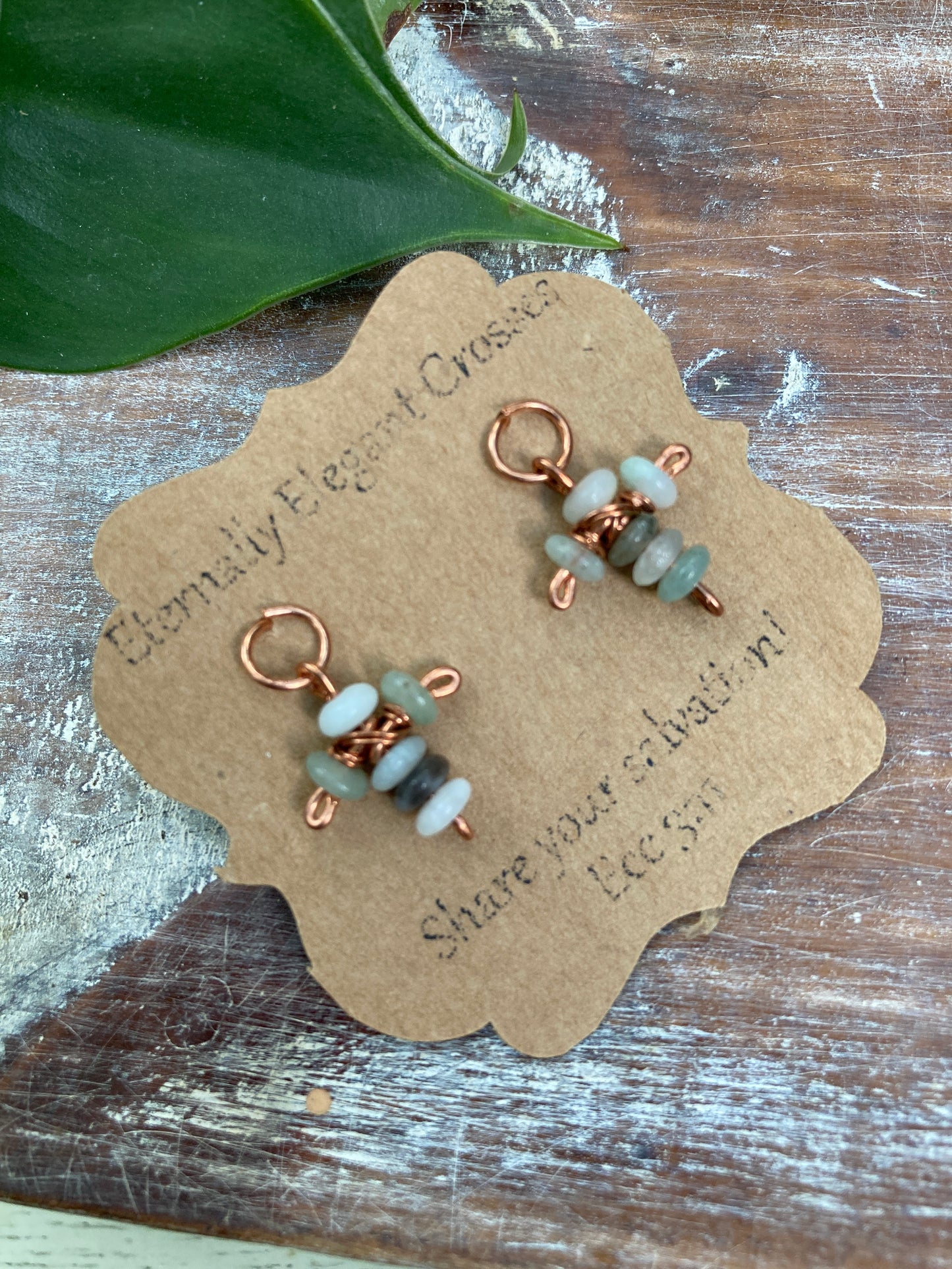 Blue Jasper Cross Copper Stud Earrings