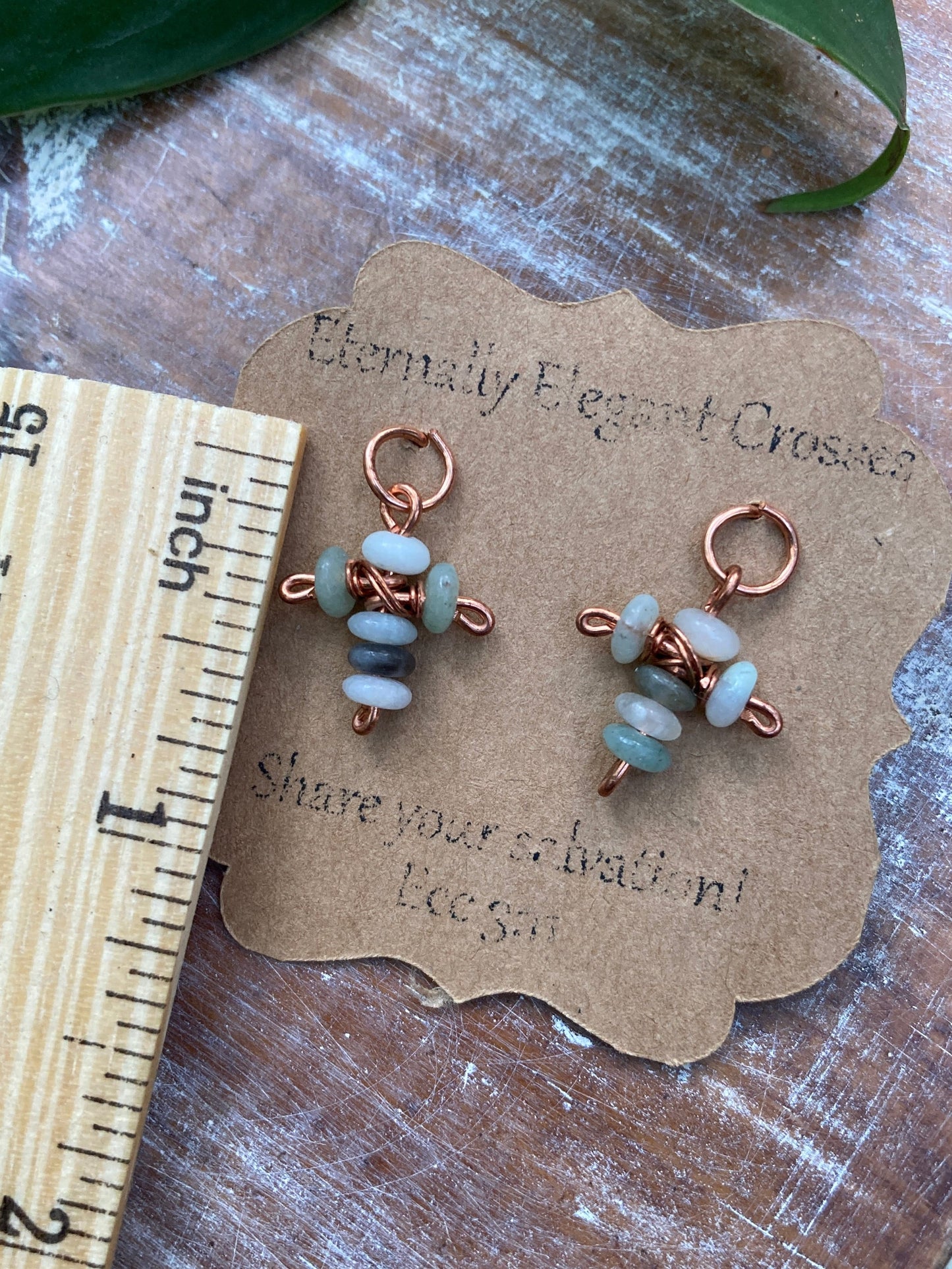 Blue Jasper Cross Copper Stud Earrings