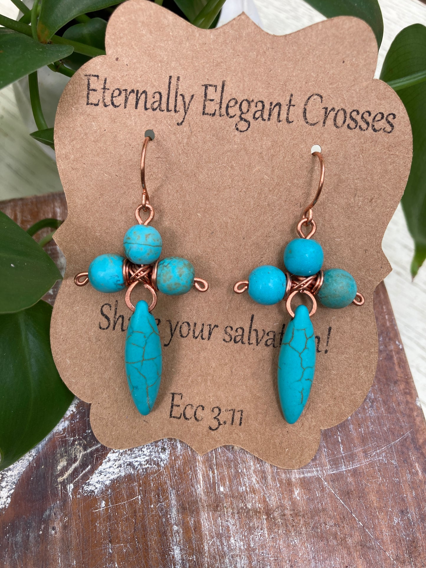 Blue Magnesite Cross Copper Earrings