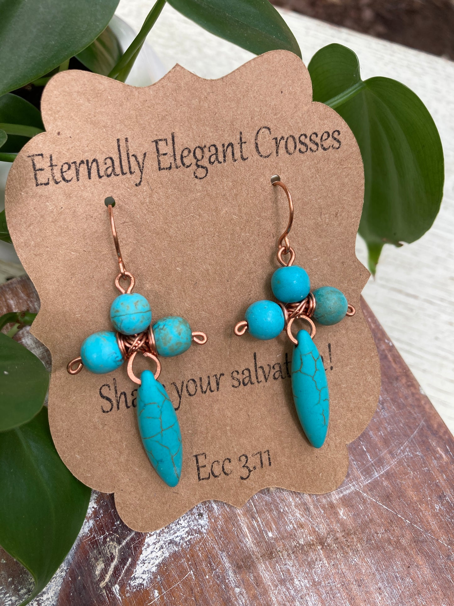 Blue Magnesite Cross Copper Earrings