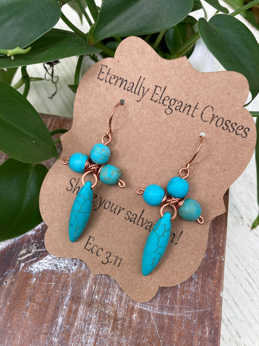 Blue Magnesite Cross Copper Earrings