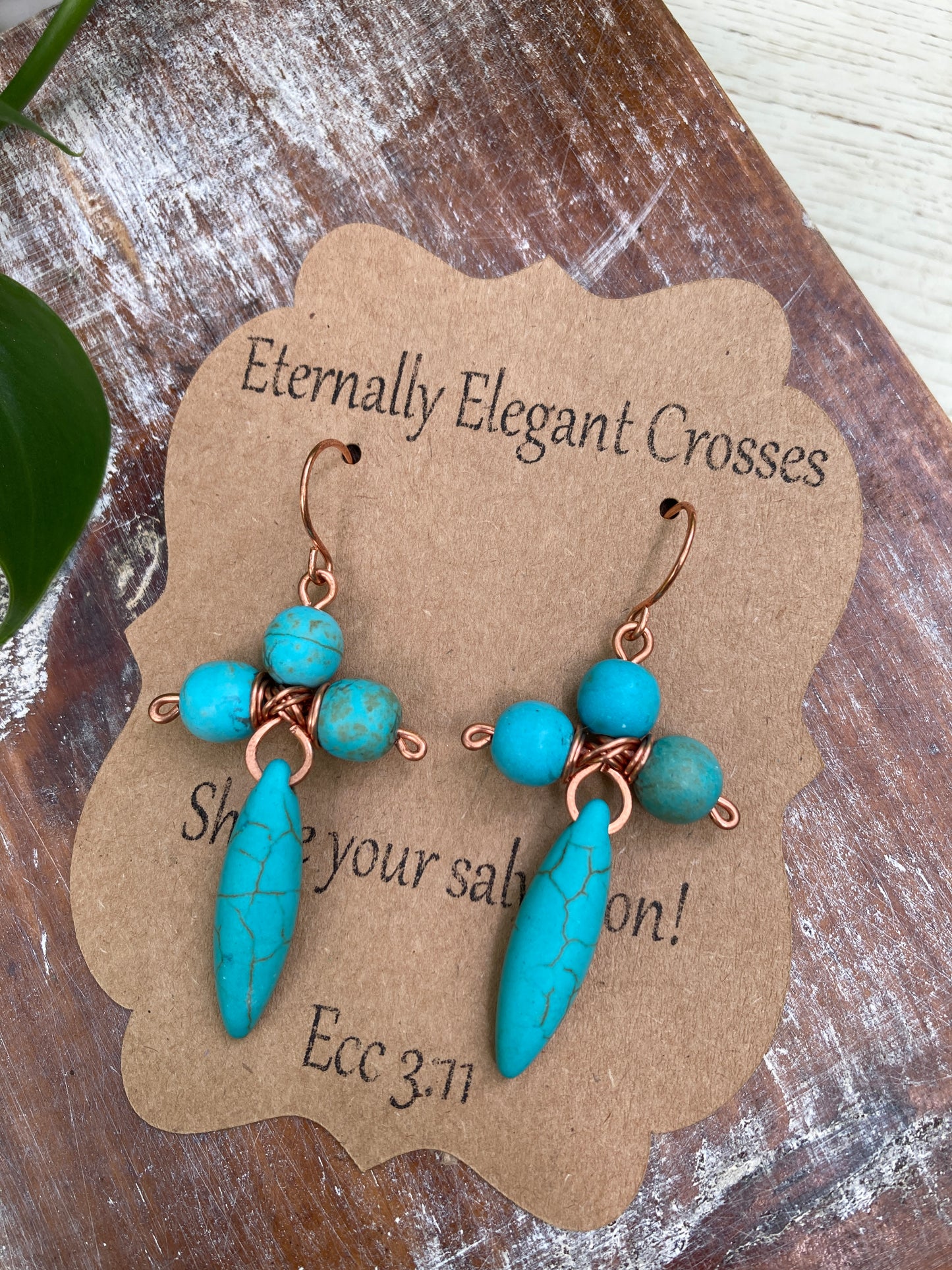 Blue Magnesite Cross Copper Earrings