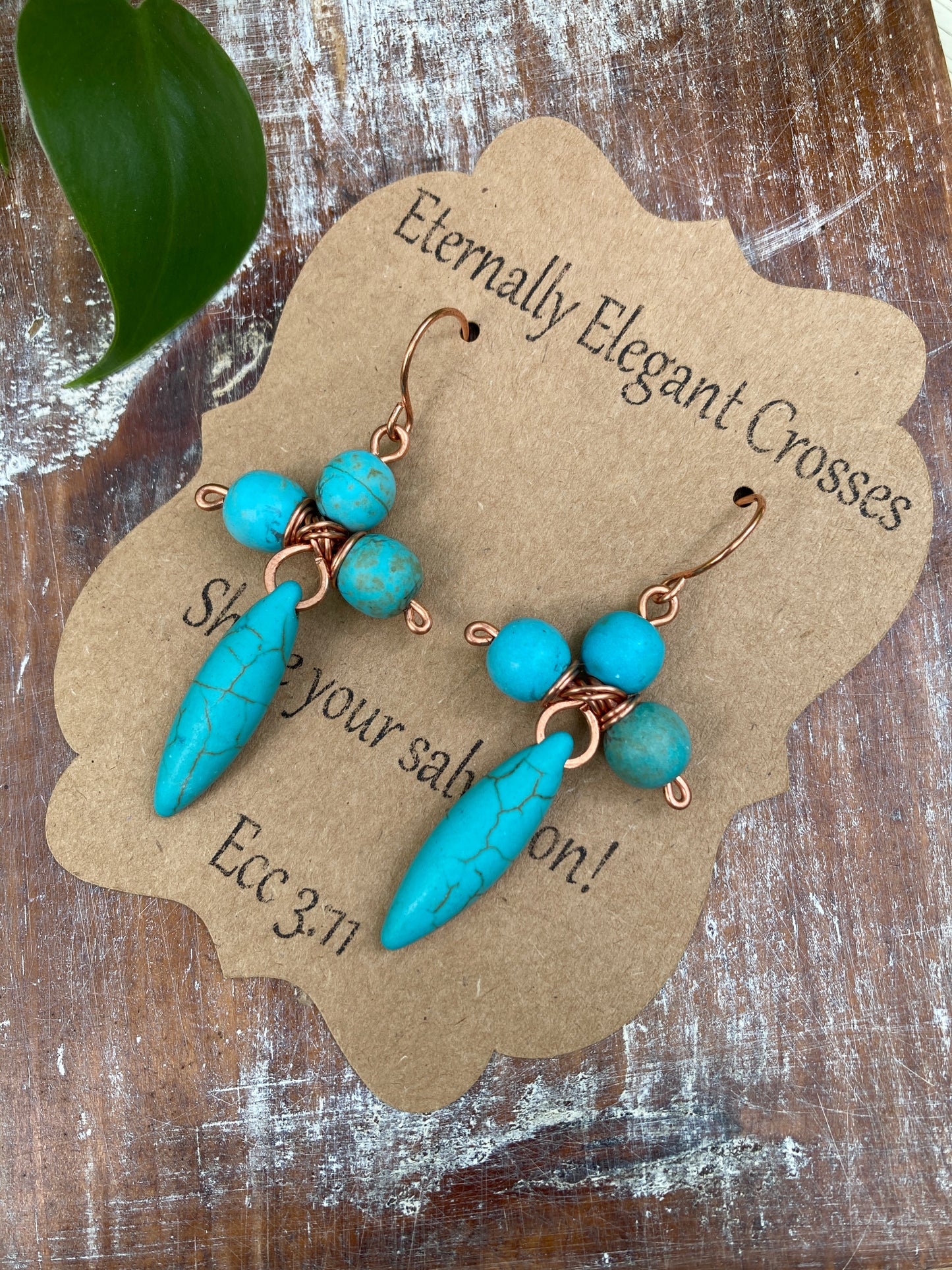 Blue Magnesite Cross Copper Earrings