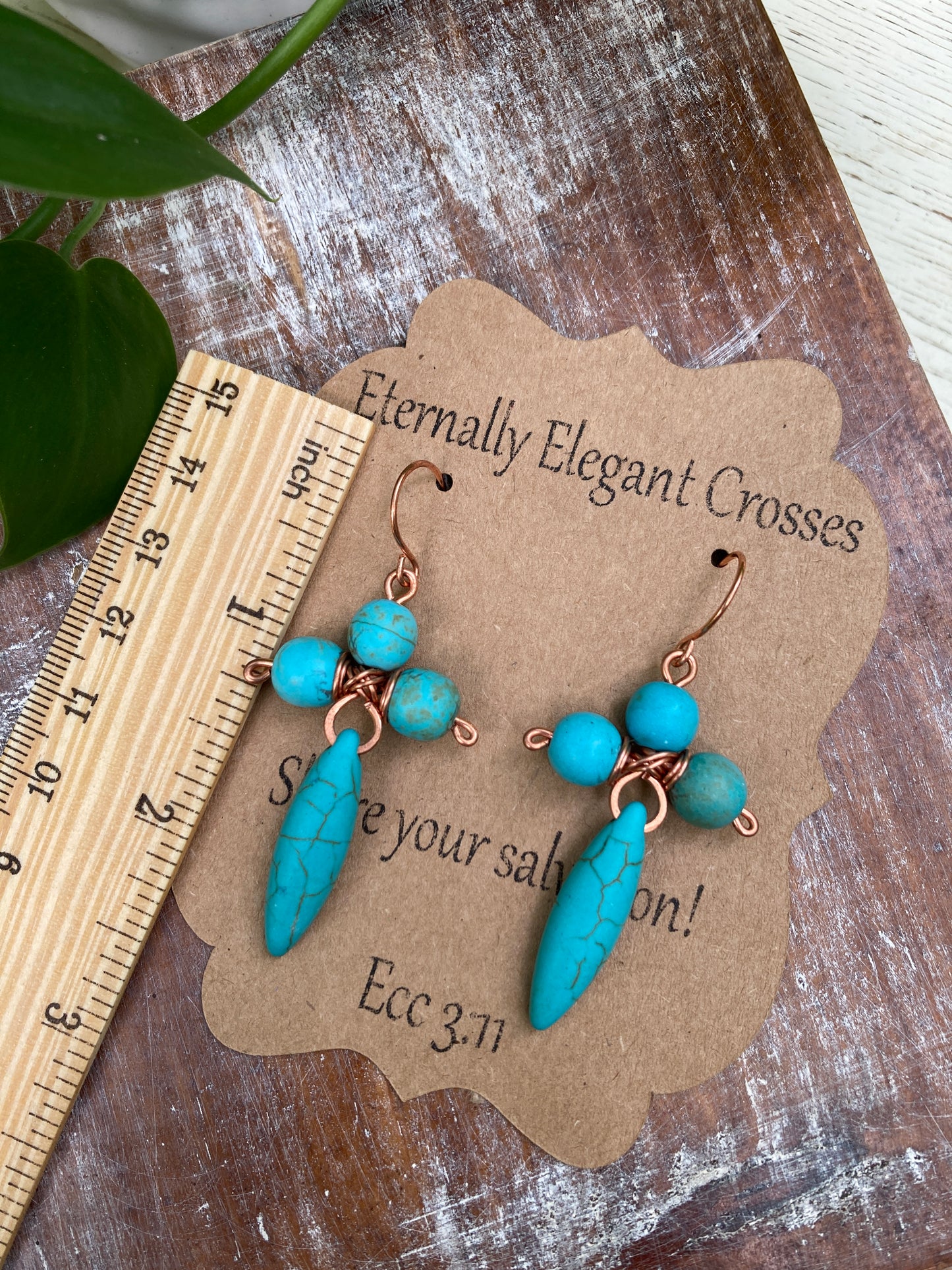 Blue Magnesite Cross Copper Earrings