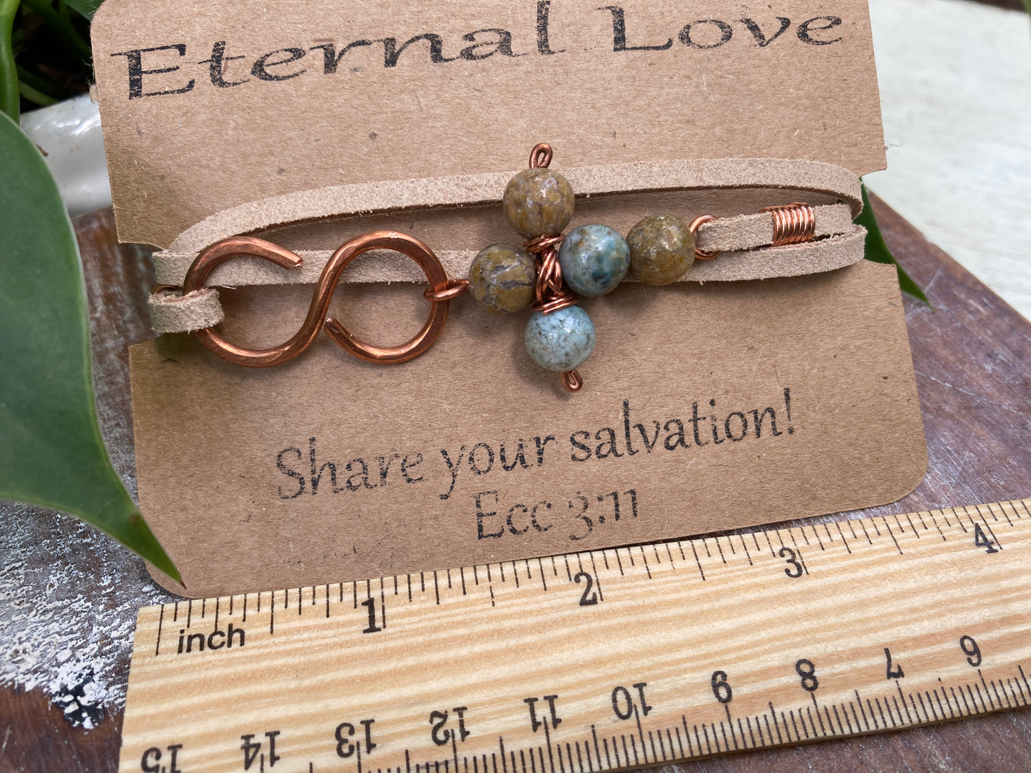 Blue Sea Sediment Cross Leather Copper Infinity Wrap Bracelet