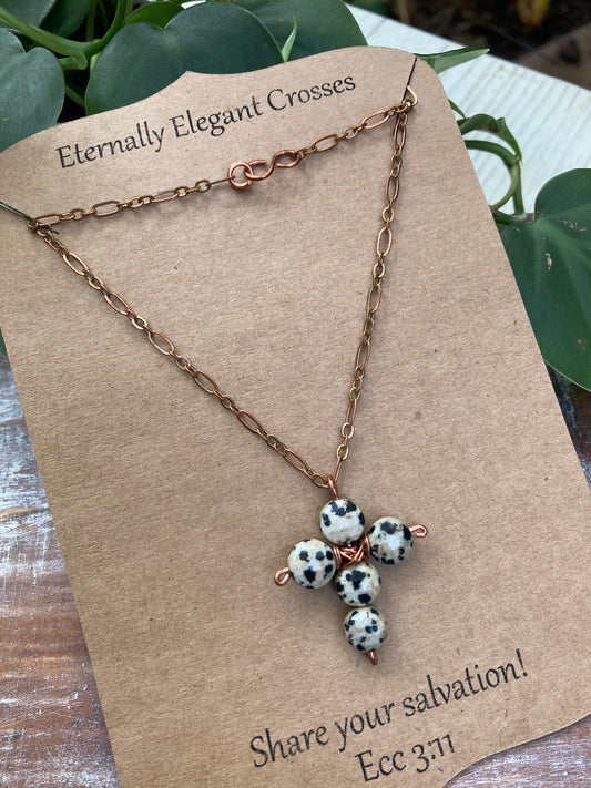 Dalmation Agate Cross Copper Necklace