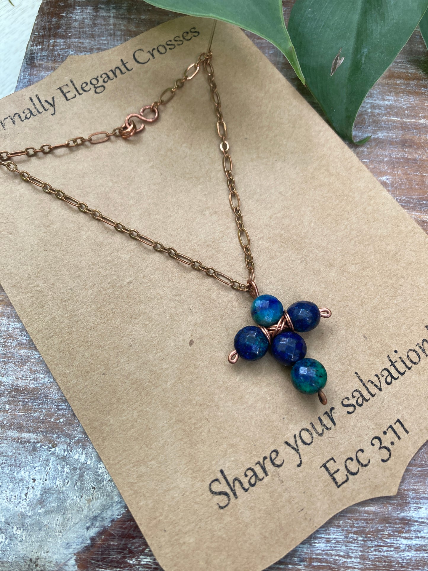 Blue Chrysocolla Cross Copper Necklace