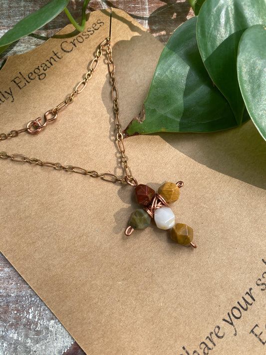 Autumn Jasper Cross Copper Necklace