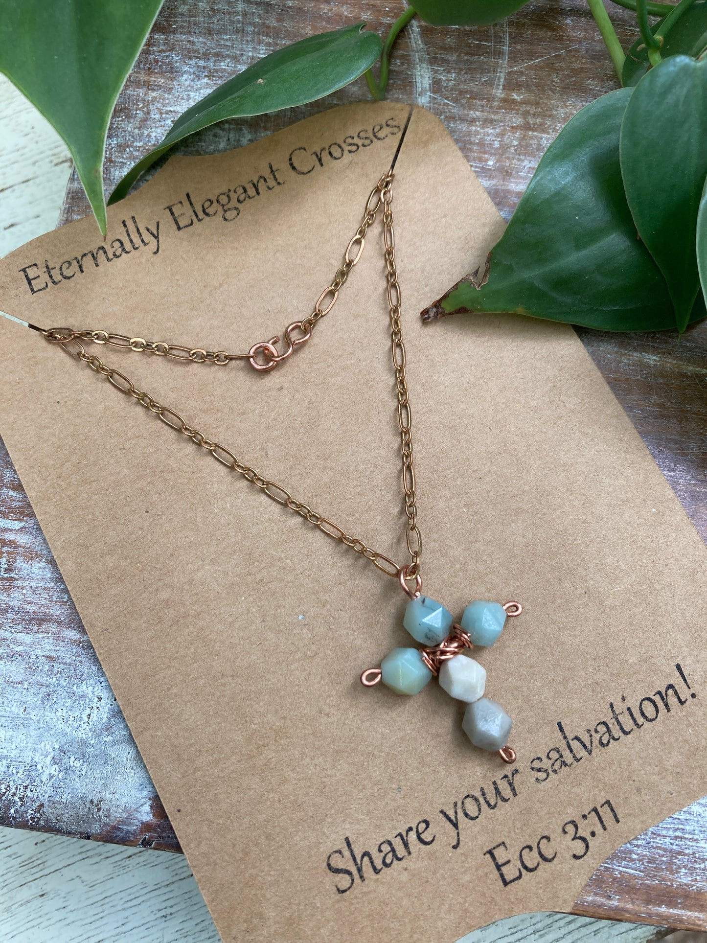 Amazonite Cross Copper Necklace