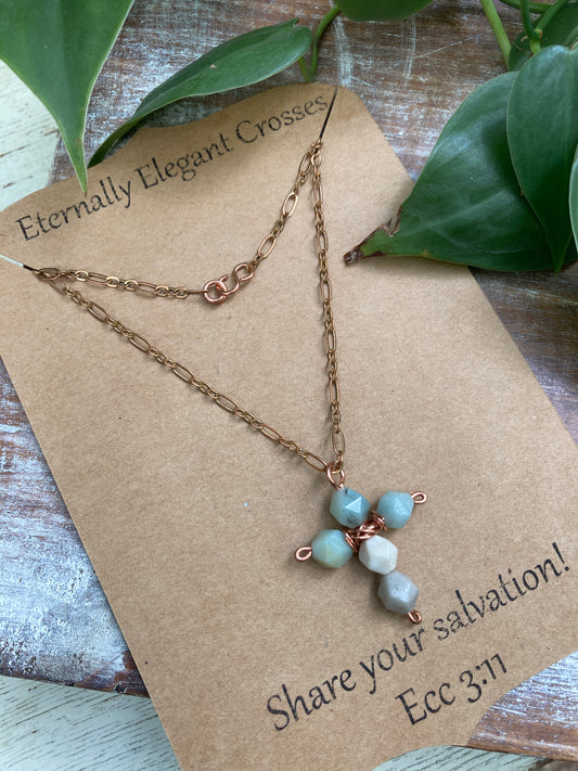 Amazonite Cross Copper Necklace