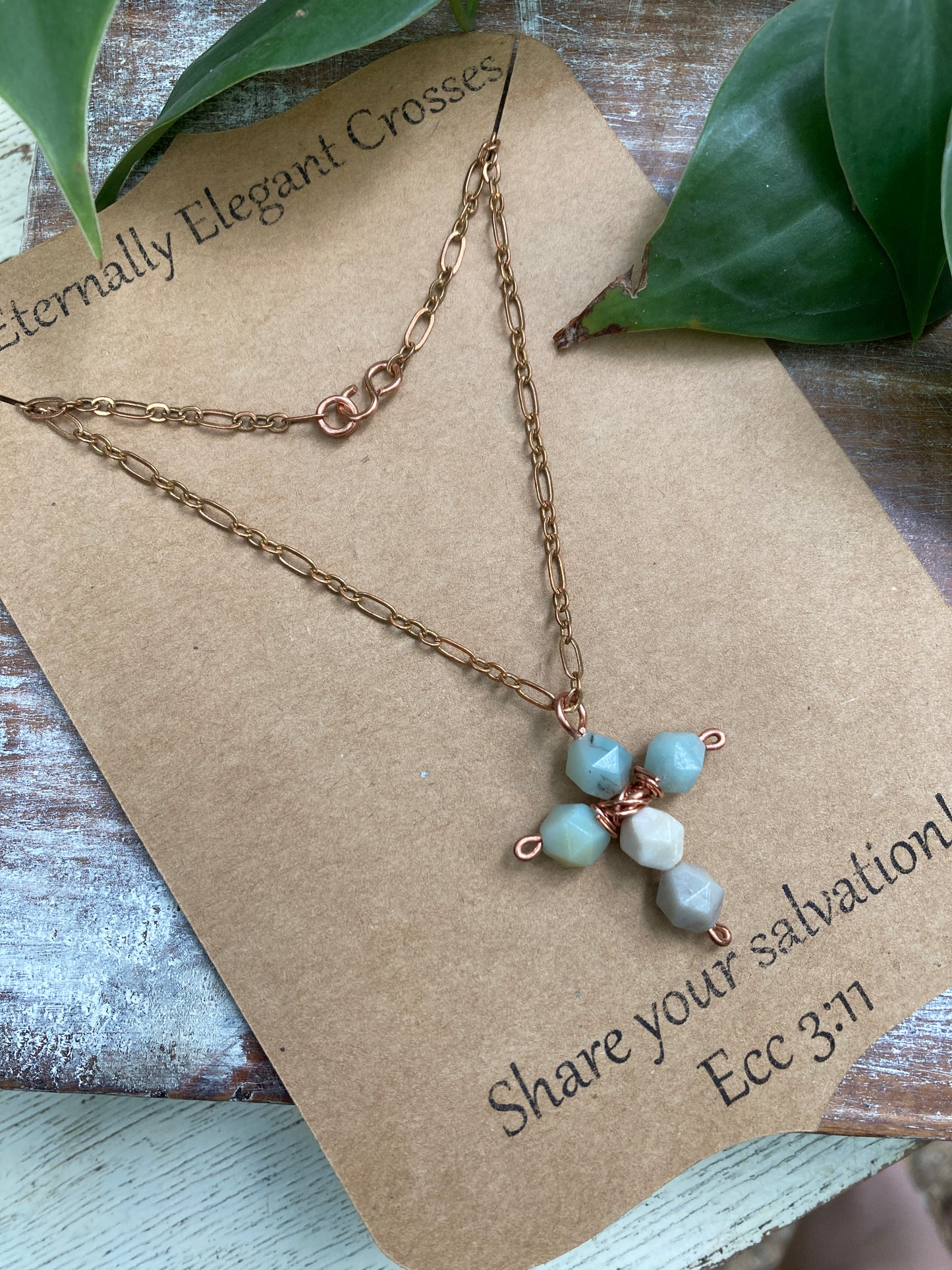 Amazonite Cross Copper Necklace