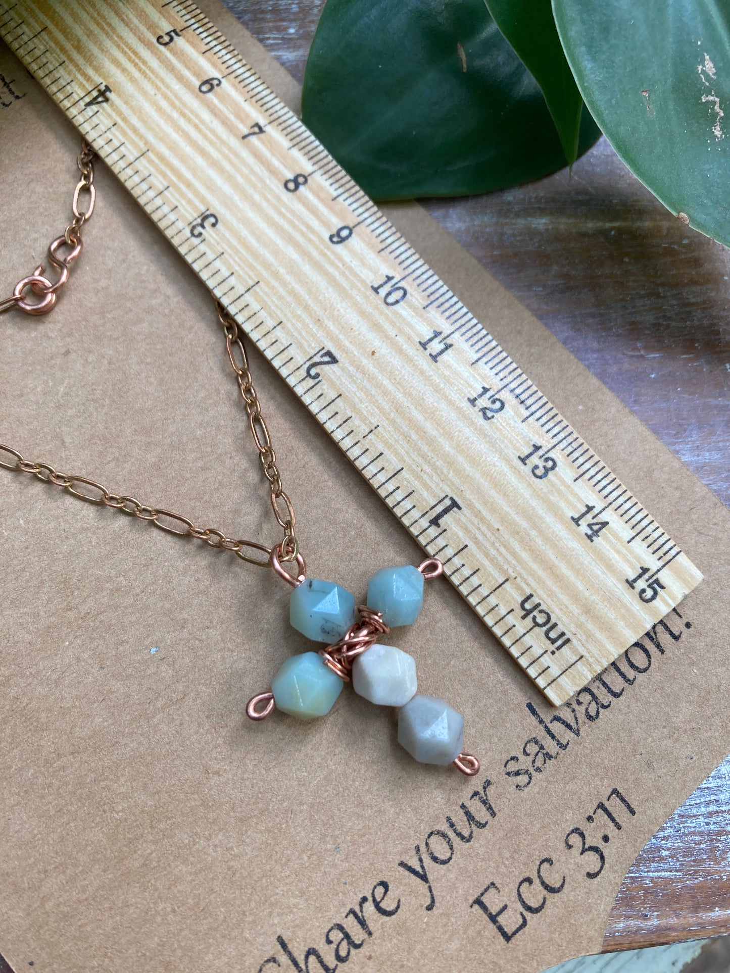 Amazonite Cross Copper Necklace