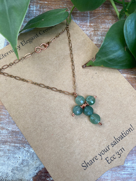 Adventurine Cross Copper Necklace